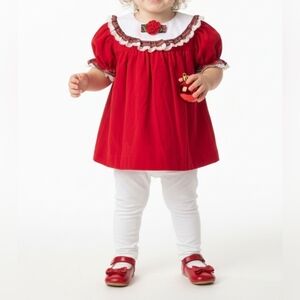 Vintage Nutcracker Red Velvet Christmas Dress 18 M White Lace Trim XMAS Sku M